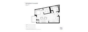 a floor plan of a house with a bedroom and a living room