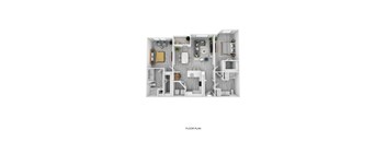 A floor plan of a small apartment with a kitchen, living room, and bathroom.