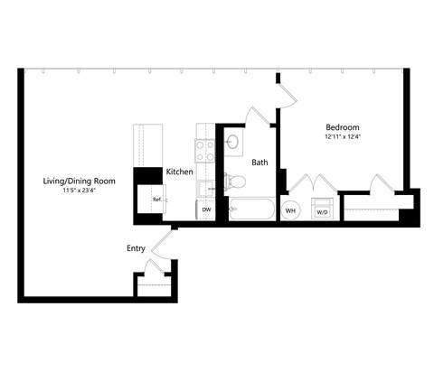 a floor plan of a house with a bedroom and a living room