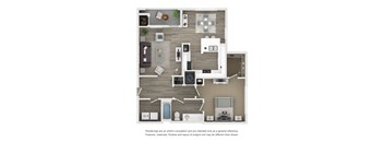 A floor plan of a house with a kitchen, living room, and bathroom.