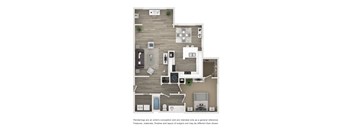A floor plan of a house with a kitchen, living room, and two bedrooms.