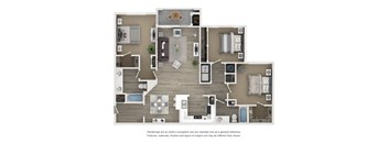 A floor plan of a house with a kitchen, living room, dining room, and bedrooms.