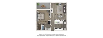 A floor plan of a house with a kitchen, living room, and bathroom.