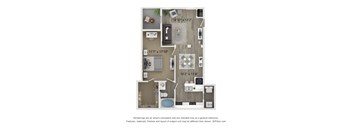 A floor plan of a house with a kitchen, living room, and bathroom.
