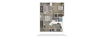 A floor plan of a house with a living room, kitchen, and bathroom.