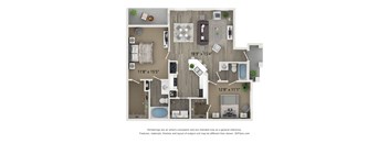 A floor plan of a house with a living room, kitchen, and two bedrooms.