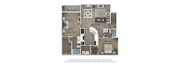 A floor plan of a house with a kitchen, living room, and two bedrooms.