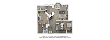 A floor plan of a house with a kitchen, living room, and bathrooms.