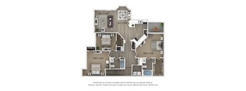 A 3D floor plan of a house with labeled dimensions.