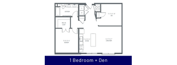 A floor plan of a 1 Bedroom + Den apartment.