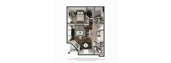 Hayworth 1 BR 1 BA 3D Floor Plan