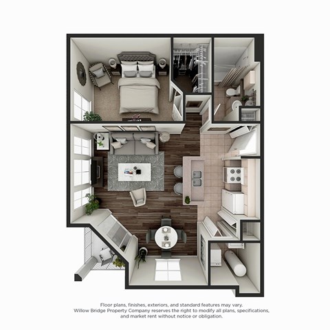 Hayworth 1 BR 1 BA 3D Floor Plan