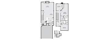 A floor plan of a two-story house with a living room, dining room, kitchen, and two bedrooms.