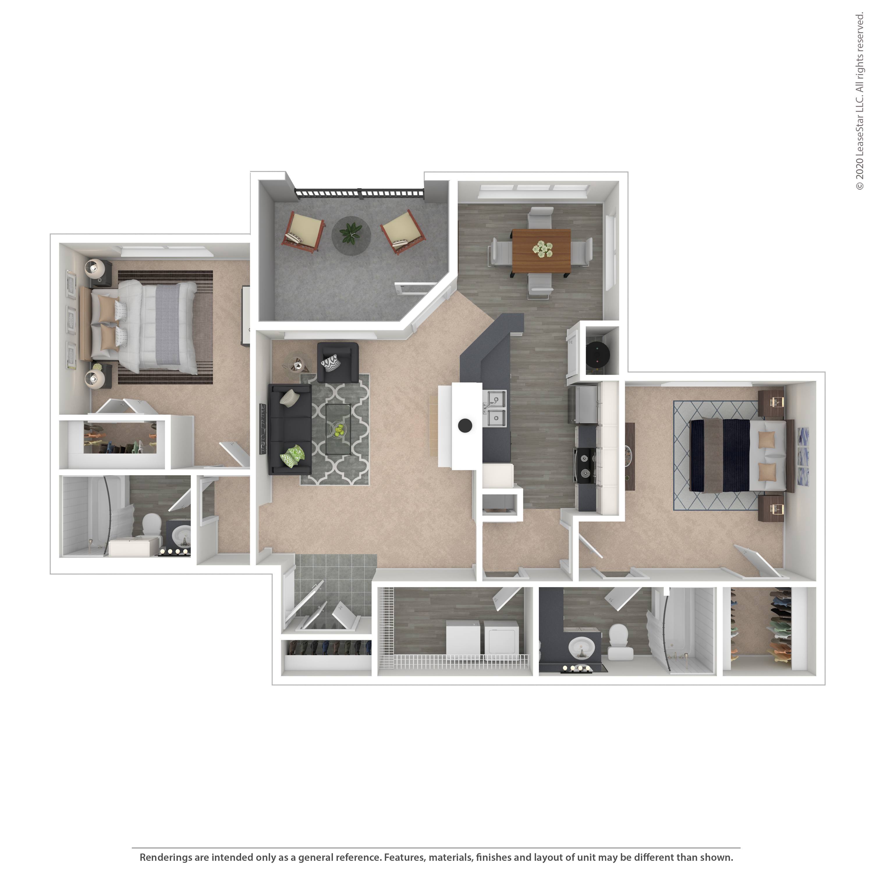 A floor plan of a house with a kitchen, living room, and two bedrooms.