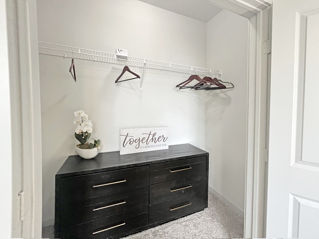 Open closet with shelves, fitting a 6 drawer dresser