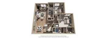 A 3D floor plan of a house with labeled rooms.