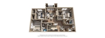 A 3D floor plan of a house with labeled rooms.