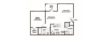 One  bedroom, one bath with dining area, patio and laundry room