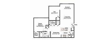One  bedroom, one bath with dining area, extended living area, den, patio and laundry room