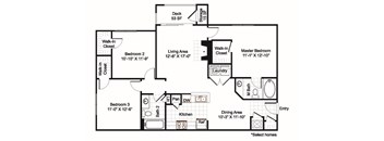 Three bedroom, two bath with dining area, deck and laundry room