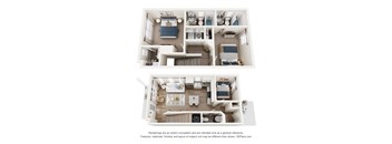 A 3D floor plan of a house with multiple rooms.