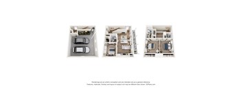 Three different floor plans of a house are shown.