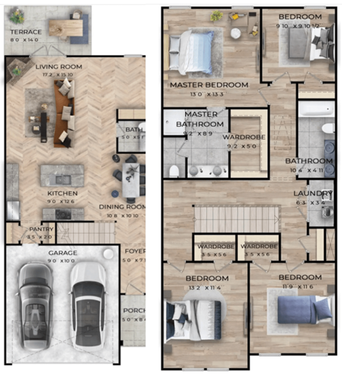 two different floor plans of a house with different bedrooms