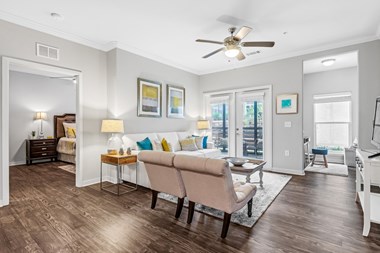 Beautiful Traditional Living Room with Plank Flooring