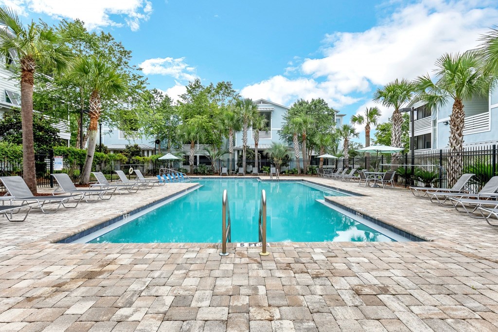 Beautiful Resort Style Pool Surrounded by Palm Trees