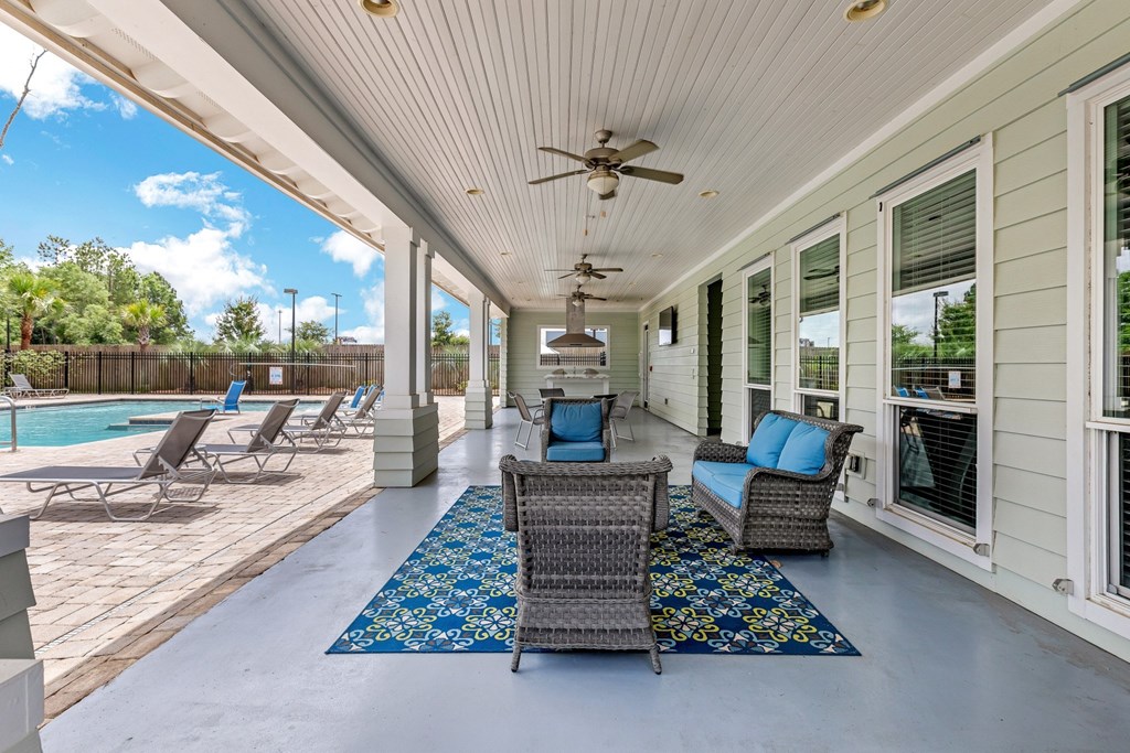 Lounge area overlooking pool