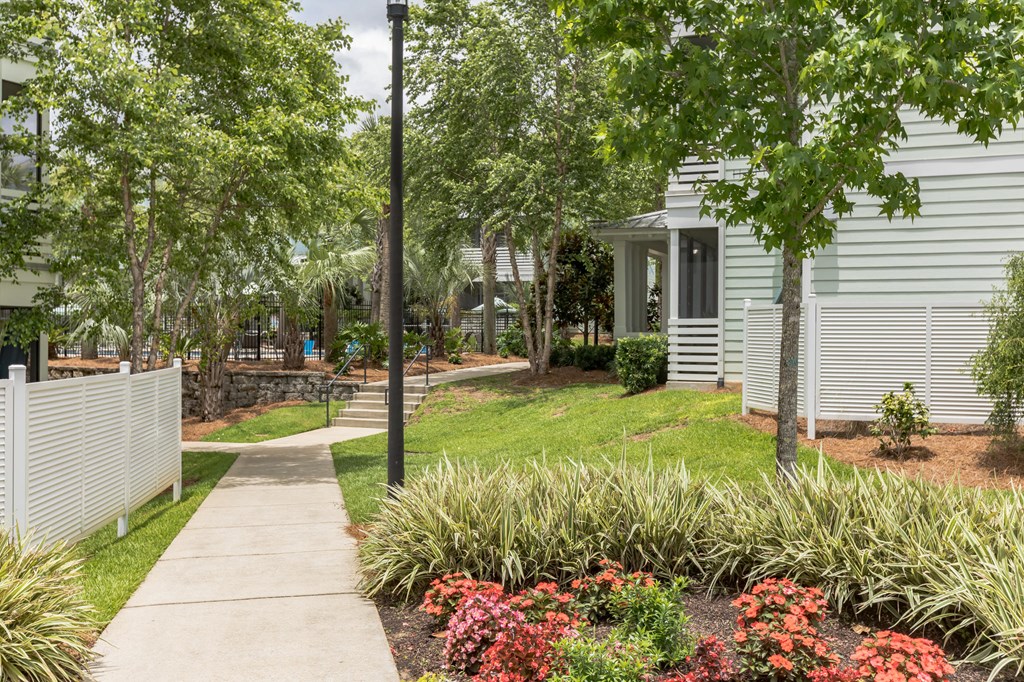 Outdoor walkway next to building