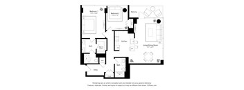 A black and white image of a floor plan for a two bedroom apartment.