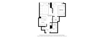 A black and white floor plan of a house with a living room, kitchen, bathroom and bedroom.