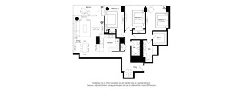 A black and white floor plan of a house with three bedrooms and a living room.