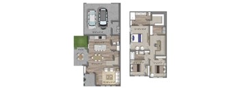Home for rent with two stories and attached garage with backyard and patio