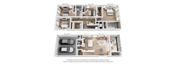 A floor plan of a two-story apartment with dimensions and a disclaimer.