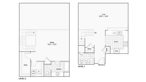 the floor plans of two renovated apartment homes