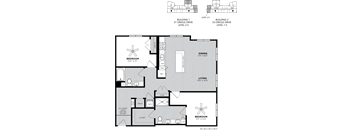 A floor plan of a two-story building with labeled rooms and dimensions.
