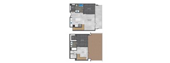 A floor plan of a two-story house with a garage on the first floor and a study on the second floor.