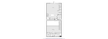 A floor plan of a two-story building with labeled rooms and measurements.