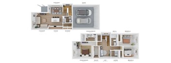 A floor plan of a house with a living room, dining room, kitchen, and multiple bedrooms.