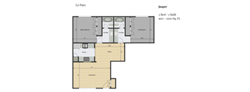 a floor plan of a studio apartment with a bedroom and a bathroom
