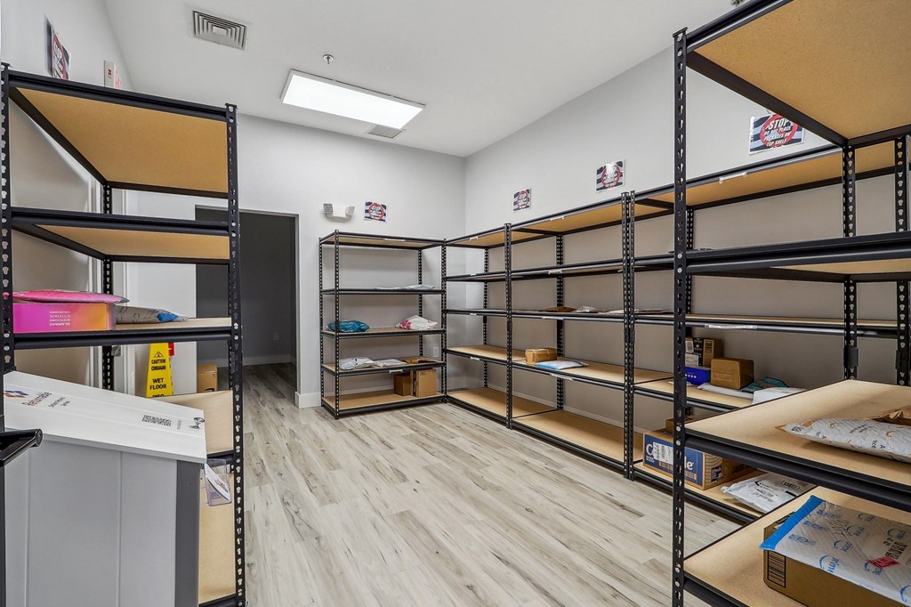 package storage room with shelves