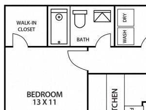 Lippizaner Floorplan - 1 bed, 1 bath, 798 square feet. Lippizaner Floorplan - 1 bed, 1 bath, 798 square feet.