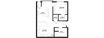 a floor plan of a small house with a kitchen and a living room