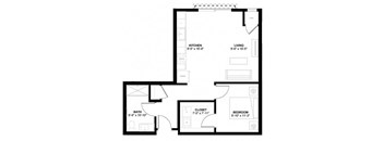 a floor plan of a small house with a kitchen and a living room