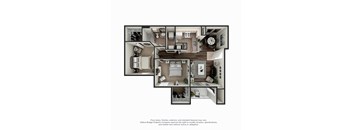 Mansfield 2 BR 1 BA 3D Floor Plan