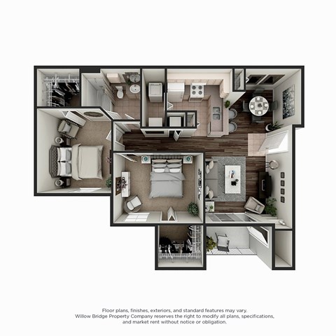 Mansfield 2 BR 1 BA 3D Floor Plan