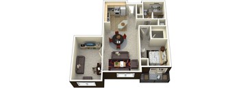a stylized floor plan with a living room and a dining room at Lake Susan Apartments in Chanhassen, MN