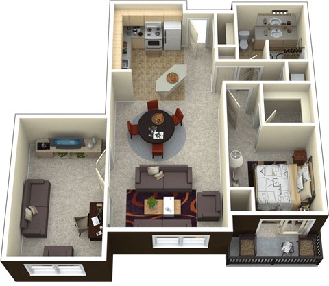 a stylized floor plan with a living room and a dining room at Lake Susan Apartments in Chanhassen, MN